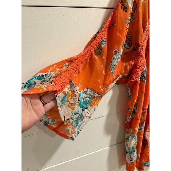 Torrid Kimono Peach Open Front Lace Lightweight 1/2 1x-2x - Picture 3 of 6